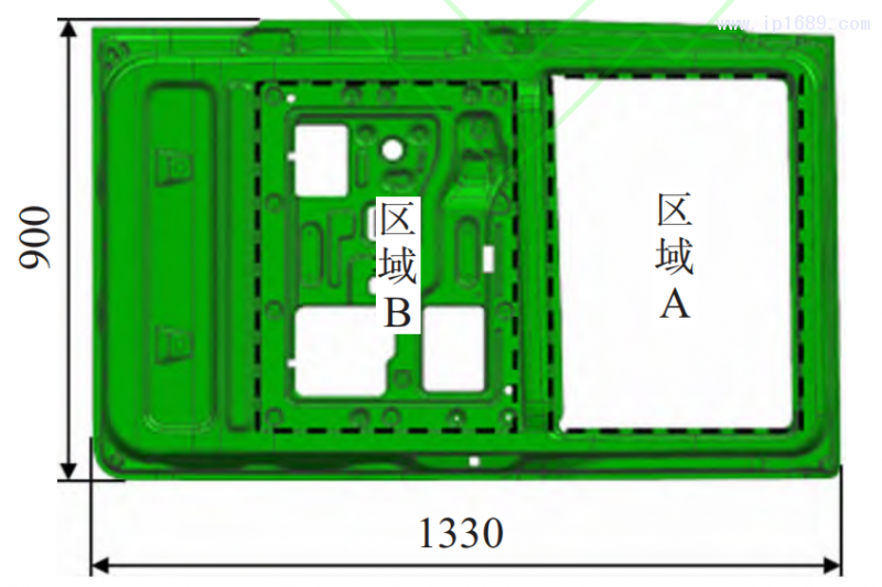 圖 1 某汽車(chē)車(chē)門(mén)內(nèi)板三維模型(mm)