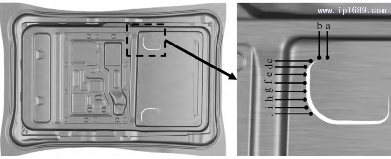 圖 10 零件刺破邊緣 a～j 號(hào)位置