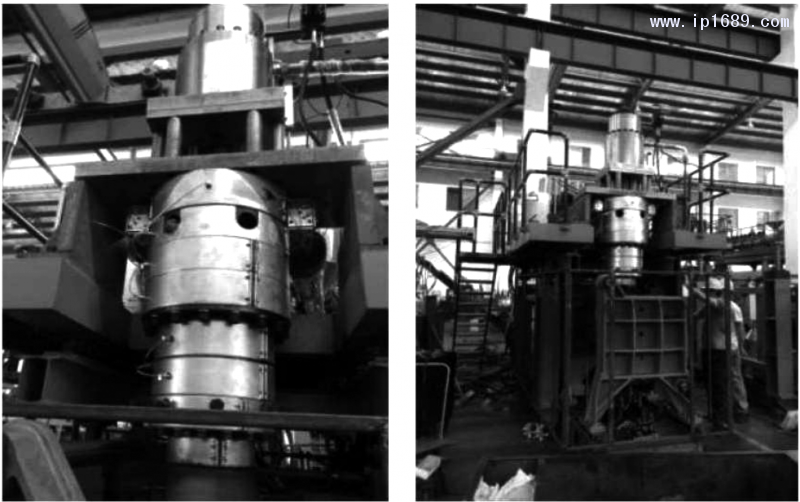 圖 ２ ３ 三 層 型 坯 機頭 的 生 產(chǎn) 調(diào) 試照 片